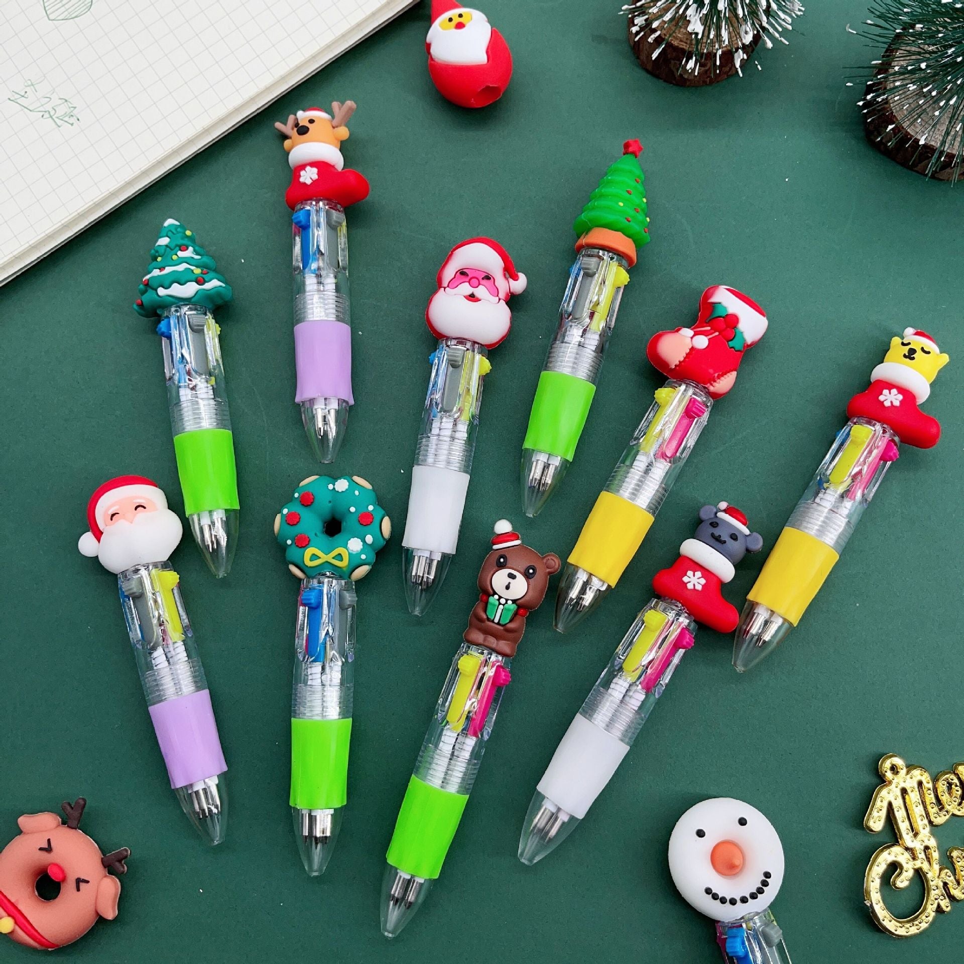 Wholesale Cartoon Christmas Mini Four Color Plastic Ballpoint Pen
